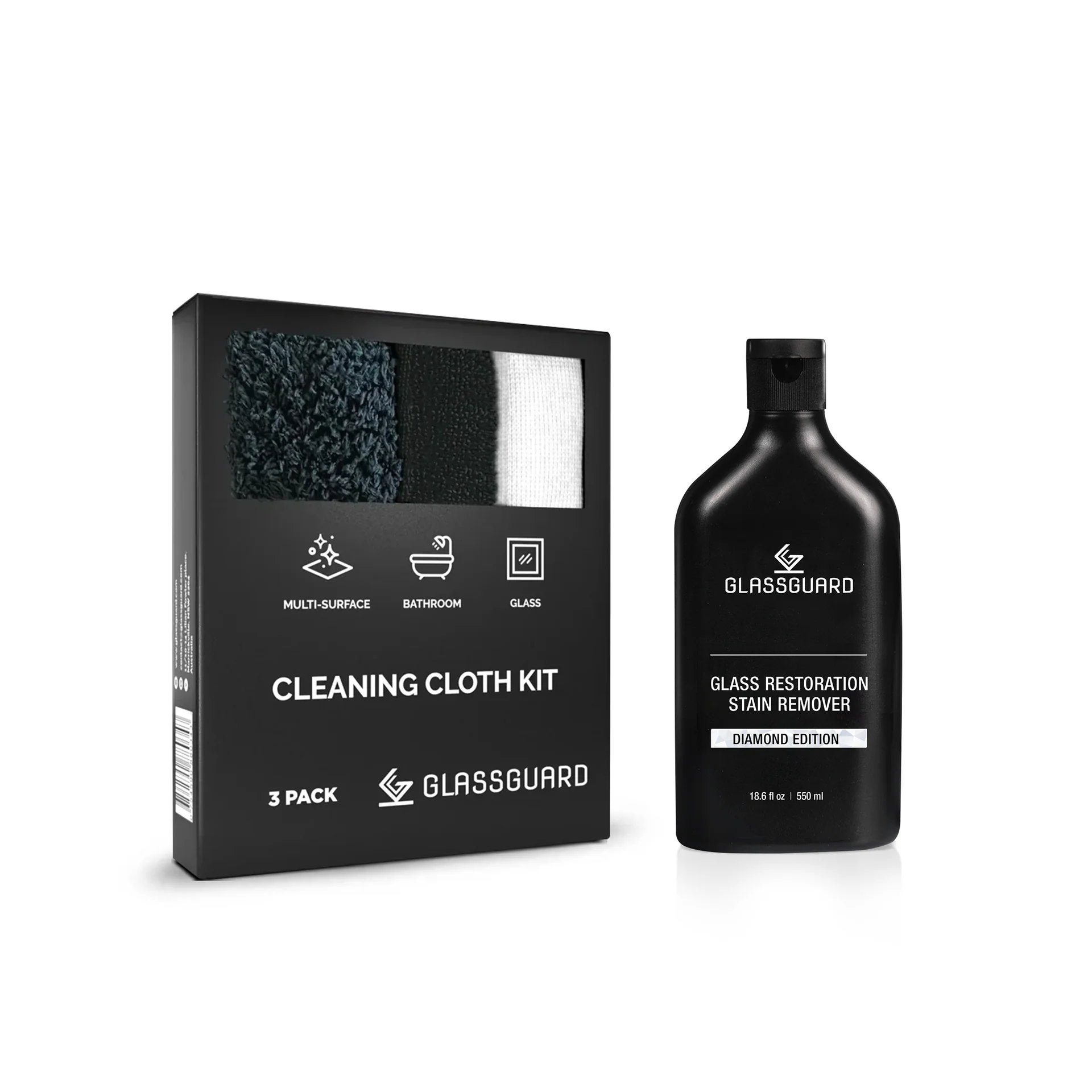 GLASSGUARD™ Glass Stain Remover + Cleaning Cloth Bundle