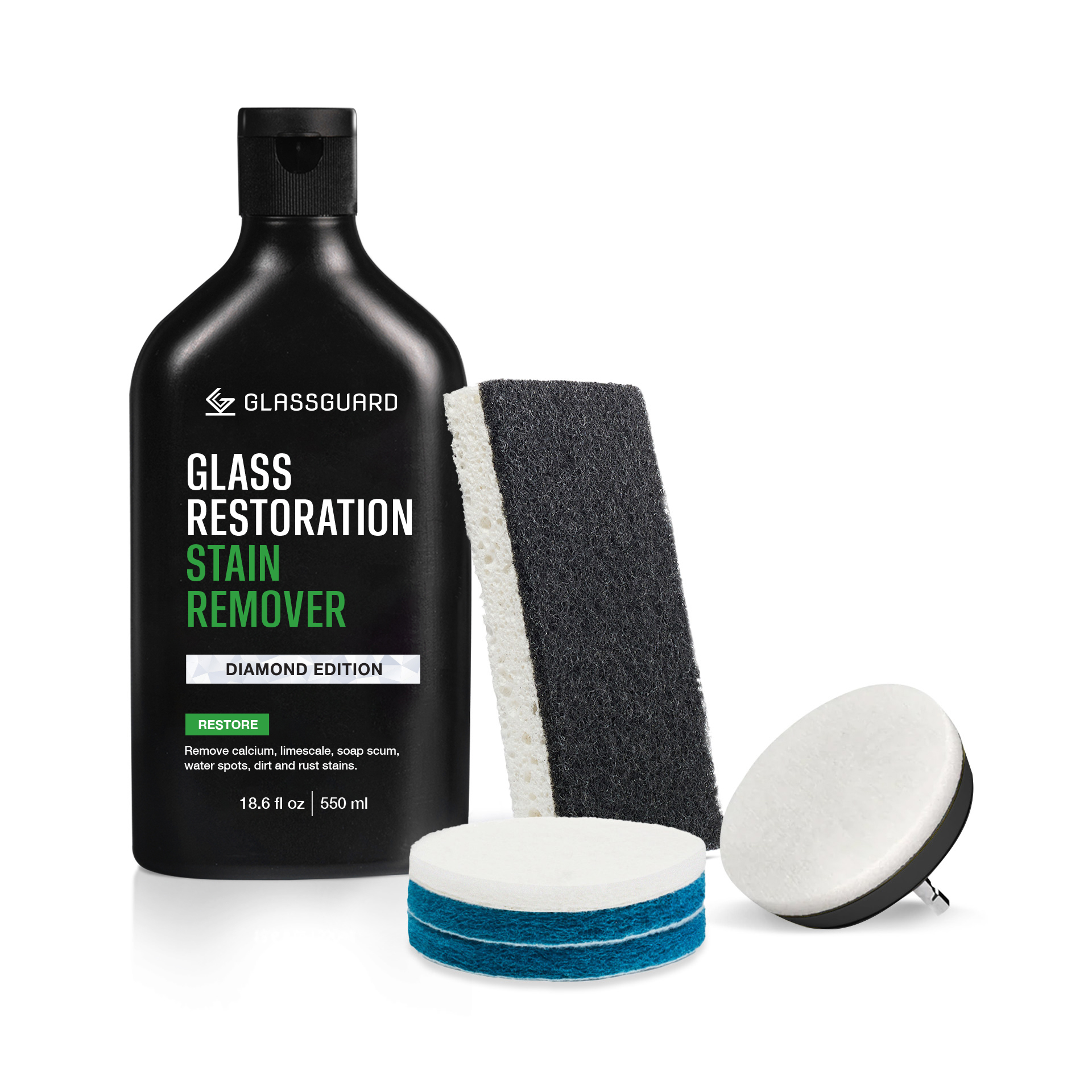 GLASSGUARD® Glass Stain Remover + Drill Scrubbing Pads Bundle image
