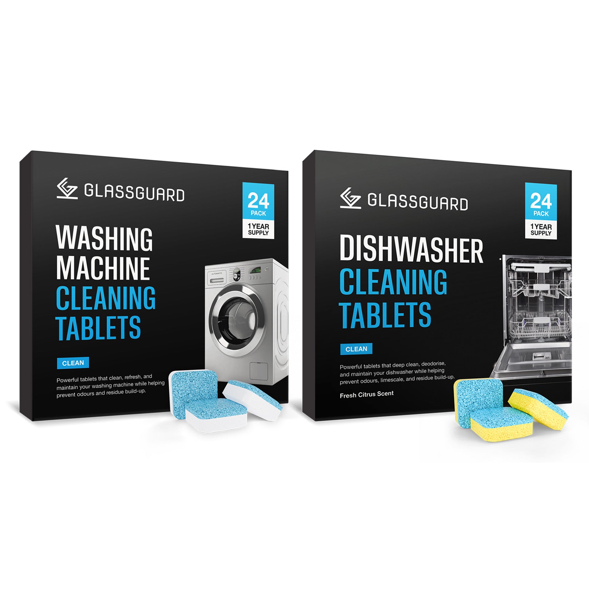 GLASSGUARD® Washing Machine & Dishwasher Cleaning Tablet Bundle